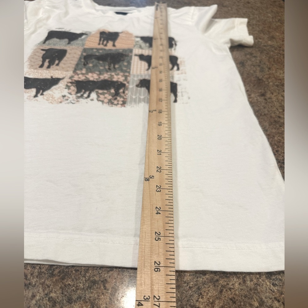Lily & Lottie Cow Grid Graphic Tee White Short Sleeve Womens Size Small - Picture 8 of 10